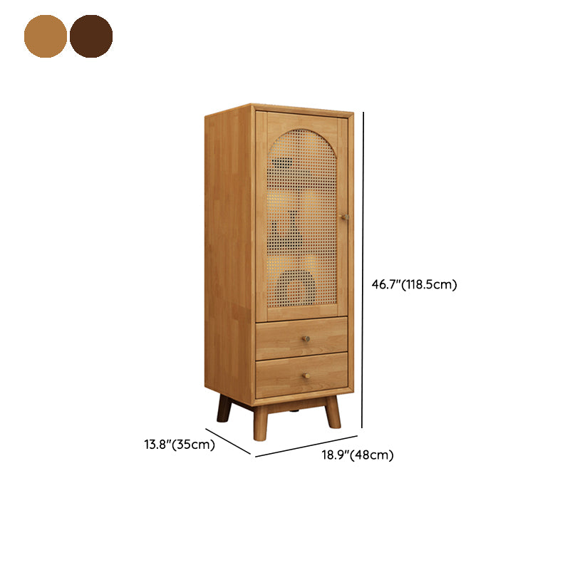 Mid Century Solid Wood 1-Door Cabinet Glass Paned Side Cabinet with 2-Drawer Clearhalo 'Cabinets & Chests' 'cabinets_chests' 'furn' 'furn_cabinets_chests' 'Furniture' 'Living Room Furniture' 6907022