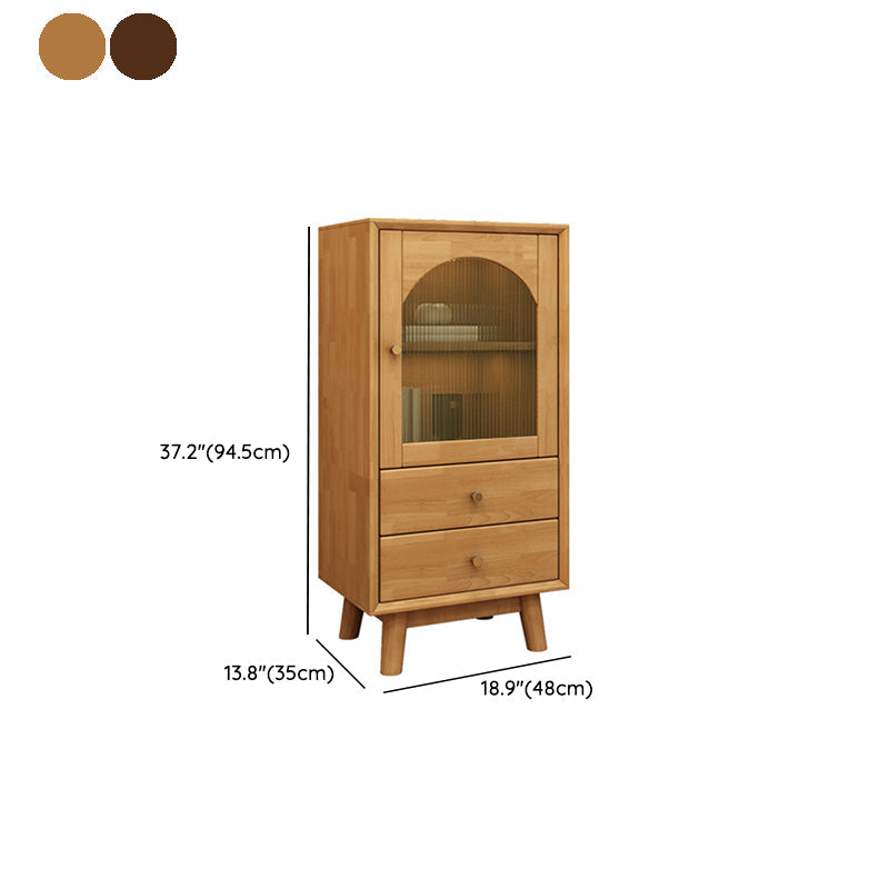 Mid Century Solid Wood 1-Door Cabinet Glass Paned Side Cabinet with 2-Drawer Clearhalo 'Cabinets & Chests' 'cabinets_chests' 'furn' 'furn_cabinets_chests' 'Furniture' 'Living Room Furniture' 6907027