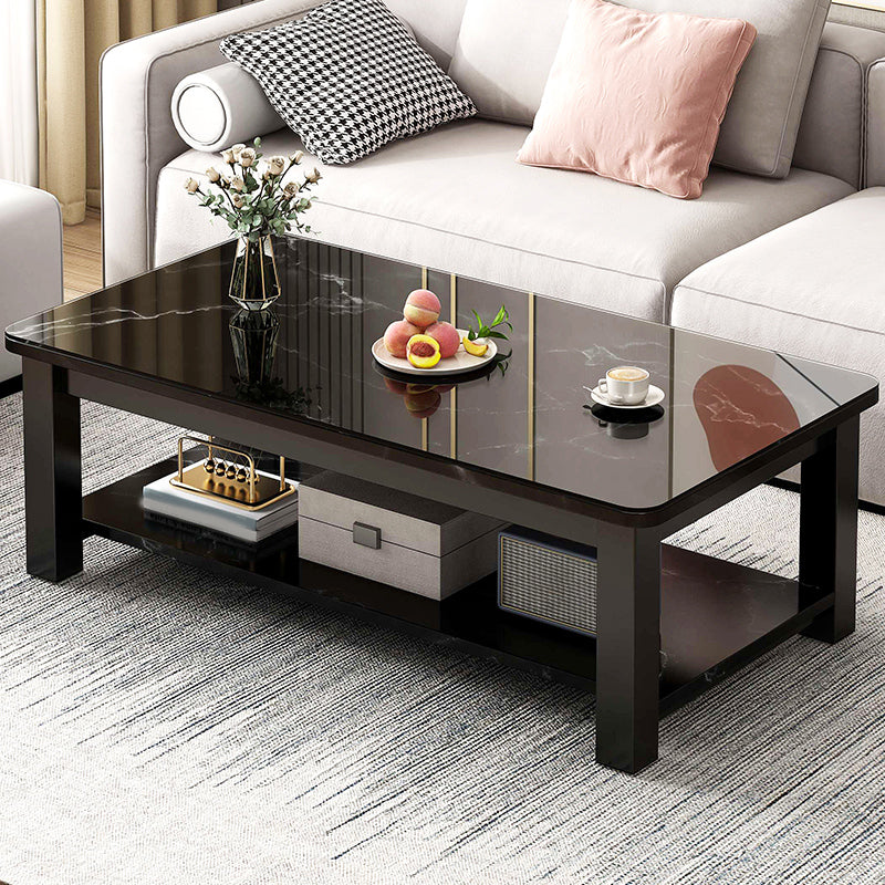 Table de cocktail rectangulaire à 4 pieds, table basse simple contemporaine avec étagère