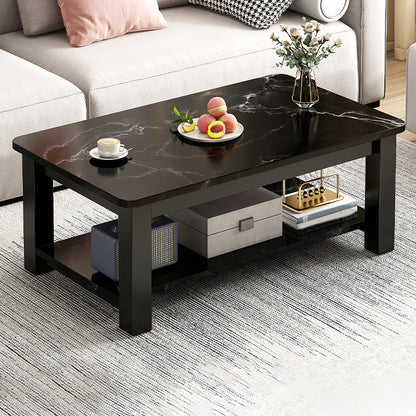 Table de cocktail rectangulaire à 4 pieds, table basse simple contemporaine avec étagère