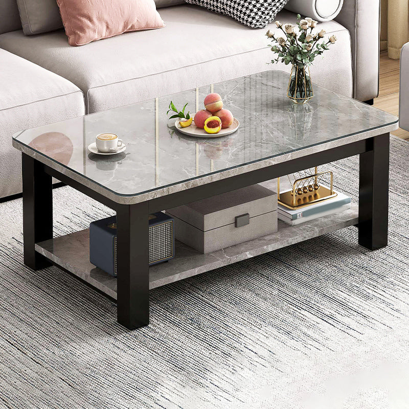 Table de cocktail rectangulaire à 4 pieds, table basse simple contemporaine avec étagère
