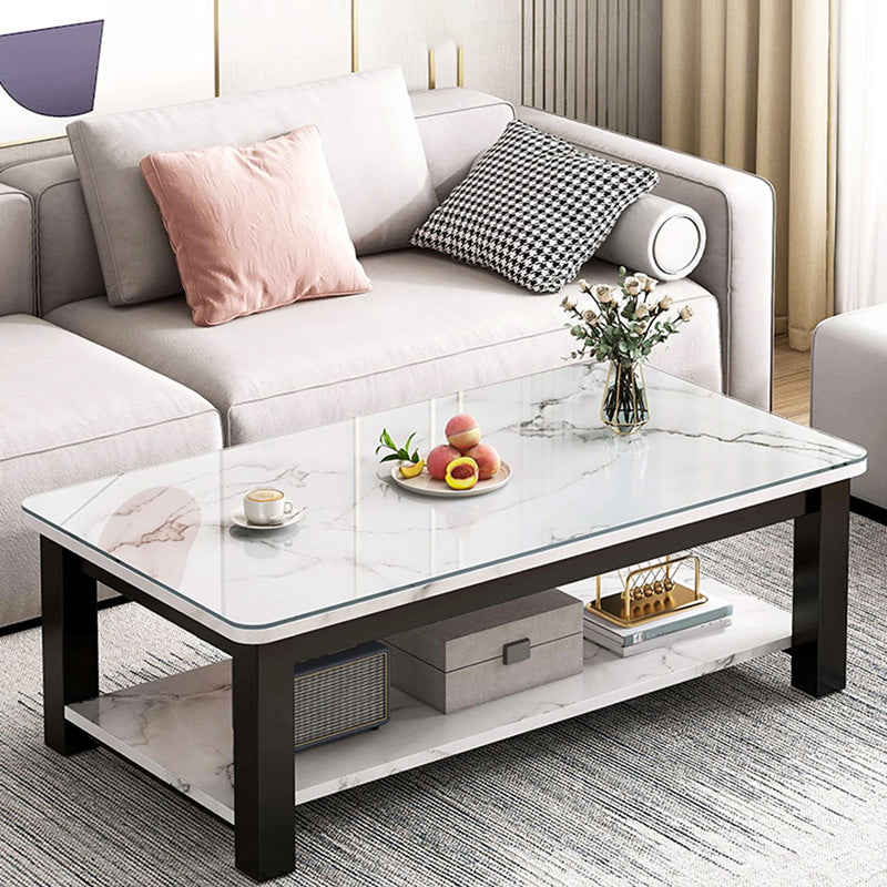 Table de cocktail rectangulaire à 4 pieds, table basse simple contemporaine avec étagère