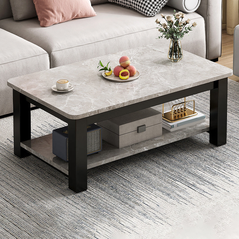 Table de cocktail rectangulaire à 4 pieds, table basse simple contemporaine avec étagère