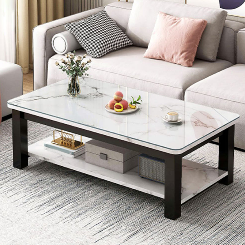Table de cocktail rectangulaire à 4 pieds, table basse simple contemporaine avec étagère