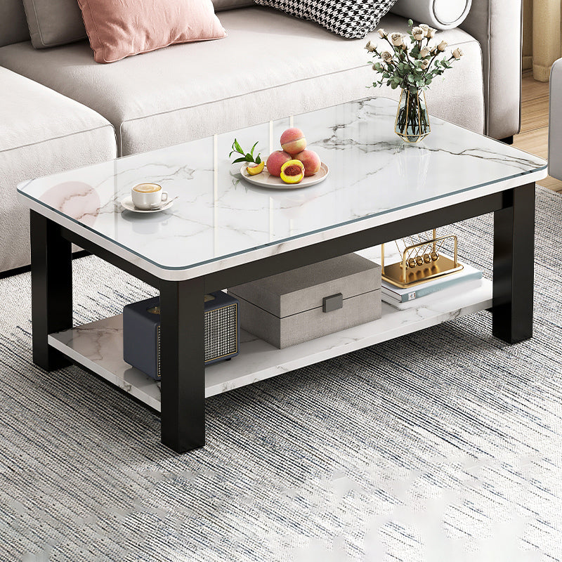 Table de cocktail rectangulaire à 4 pieds, table basse simple contemporaine avec étagère