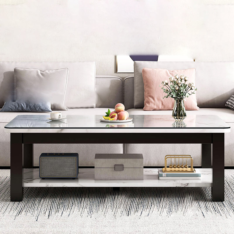 Table de cocktail rectangulaire à 4 pieds, table basse simple contemporaine avec étagère