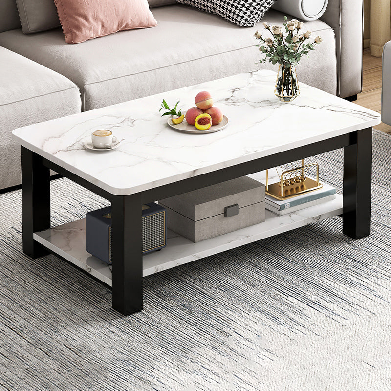 Table de cocktail rectangulaire à 4 pieds, table basse simple contemporaine avec étagère
