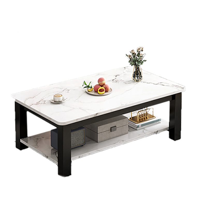 Table de cocktail rectangulaire à 4 pieds, table basse simple contemporaine avec étagère