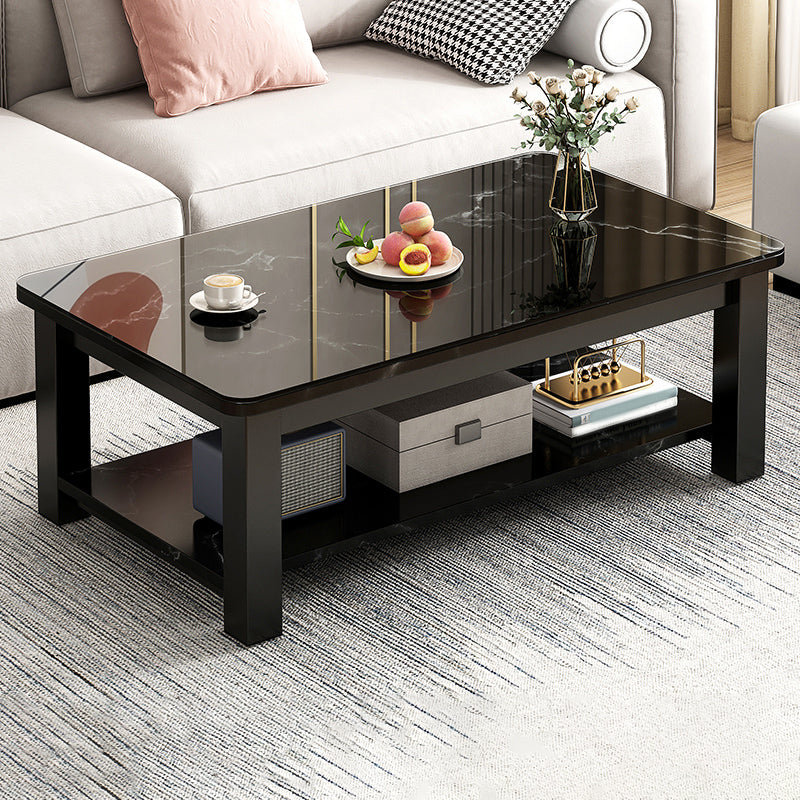 Table de cocktail rectangulaire à 4 pieds, table basse simple contemporaine avec étagère