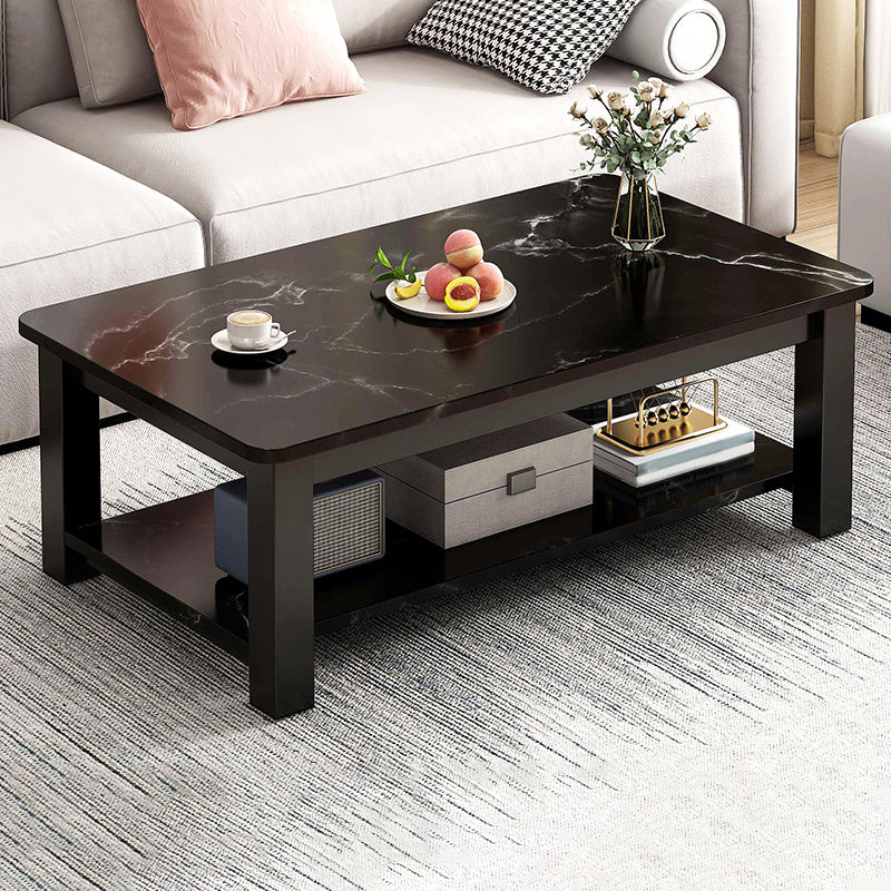 Table de cocktail rectangulaire à 4 pieds, table basse simple contemporaine avec étagère