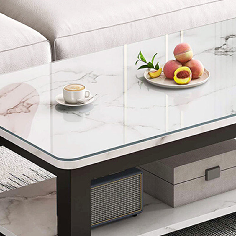 Table de cocktail rectangulaire à 4 pieds, table basse simple contemporaine avec étagère