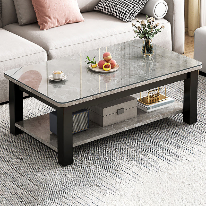 Table de cocktail rectangulaire à 4 pieds, table basse simple contemporaine avec étagère