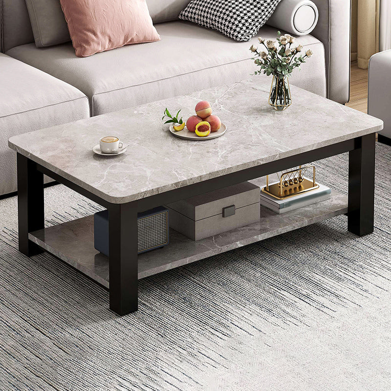 Table de cocktail rectangulaire à 4 pieds, table basse simple contemporaine avec étagère