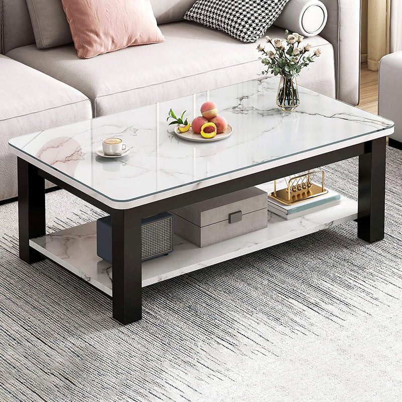 Table de cocktail rectangulaire à 4 pieds, table basse simple contemporaine avec étagère