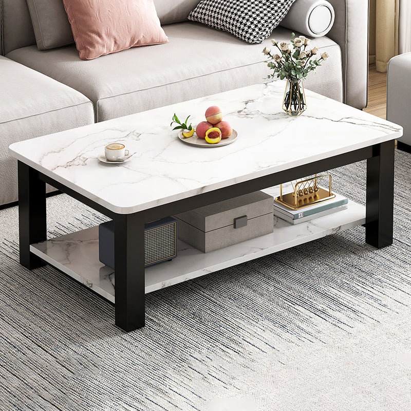 Table de cocktail rectangulaire à 4 pieds, table basse simple contemporaine avec étagère