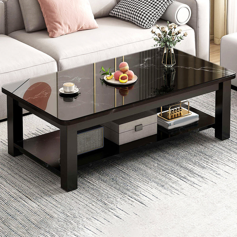 Table de cocktail rectangulaire à 4 pieds, table basse simple contemporaine avec étagère