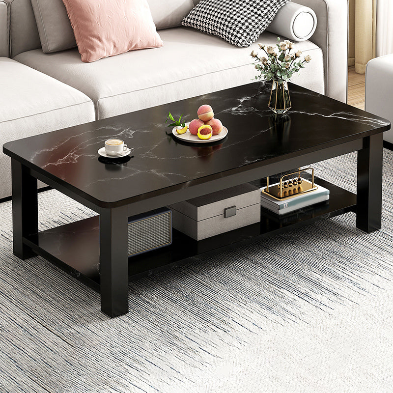 Table de cocktail rectangulaire à 4 pieds, table basse simple contemporaine avec étagère