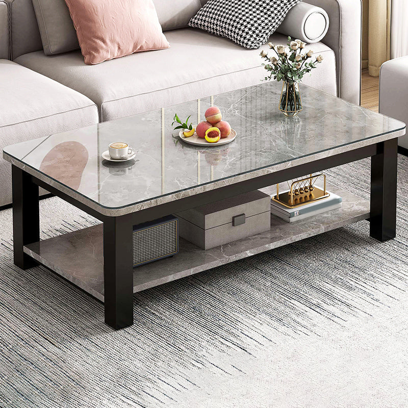 Table de cocktail rectangulaire à 4 pieds, table basse simple contemporaine avec étagère