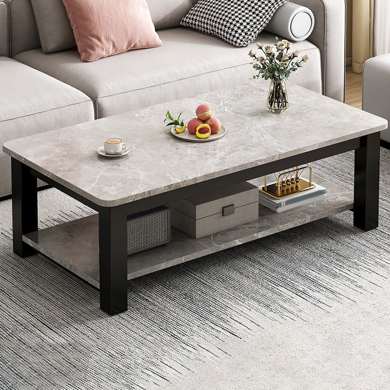 Table de cocktail rectangulaire à 4 pieds, table basse simple contemporaine avec étagère