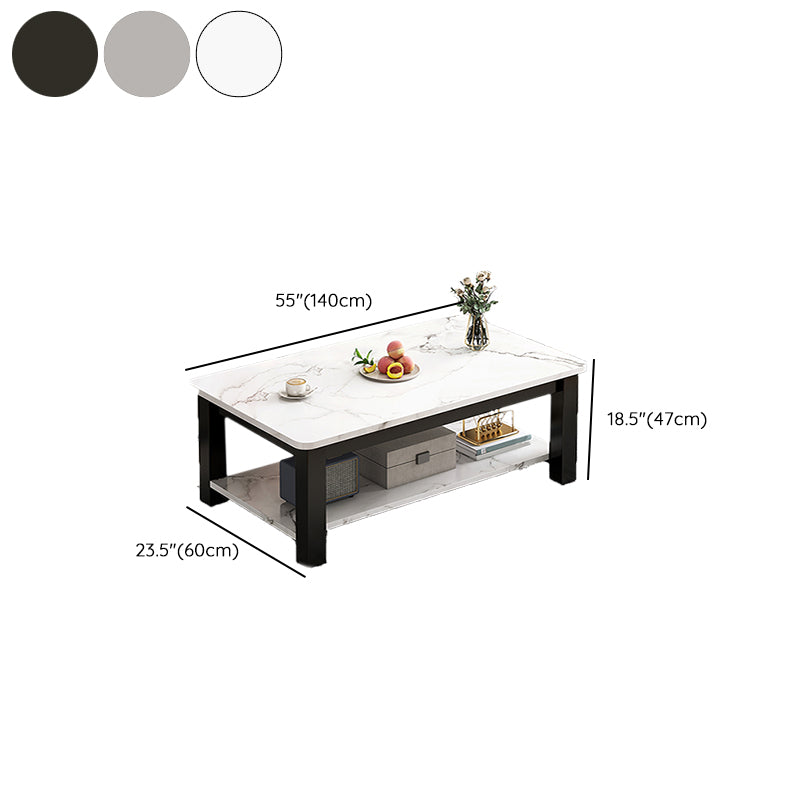 Table de cocktail rectangulaire à 4 pieds, table basse simple contemporaine avec étagère