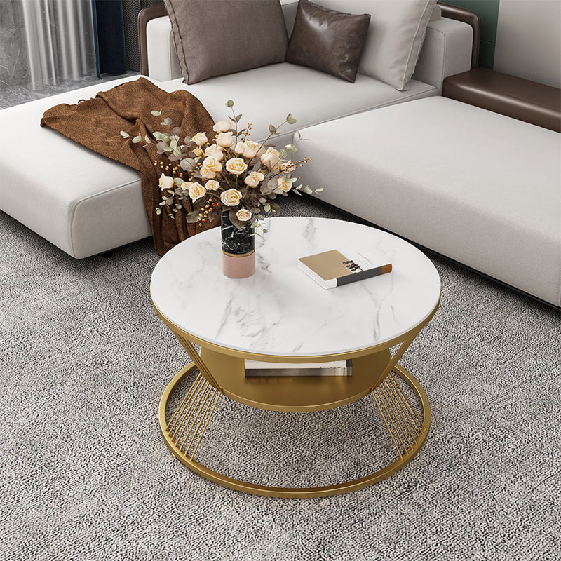 No Distressing Round Coffee Table Frame Single Coffee Table with Shelf Clearhalo 'Coffee & Accent Tables' 'Coffee Tables' 'coffee_tables' 'furn' 'furn_coffee_tables' 'Furniture' 'Living Room Furniture' 6907183