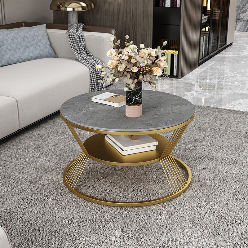 No Distressing Round Coffee Table Frame Single Coffee Table with Shelf Clearhalo 'Coffee & Accent Tables' 'Coffee Tables' 'coffee_tables' 'furn' 'furn_coffee_tables' 'Furniture' 'Living Room Furniture' 6907184