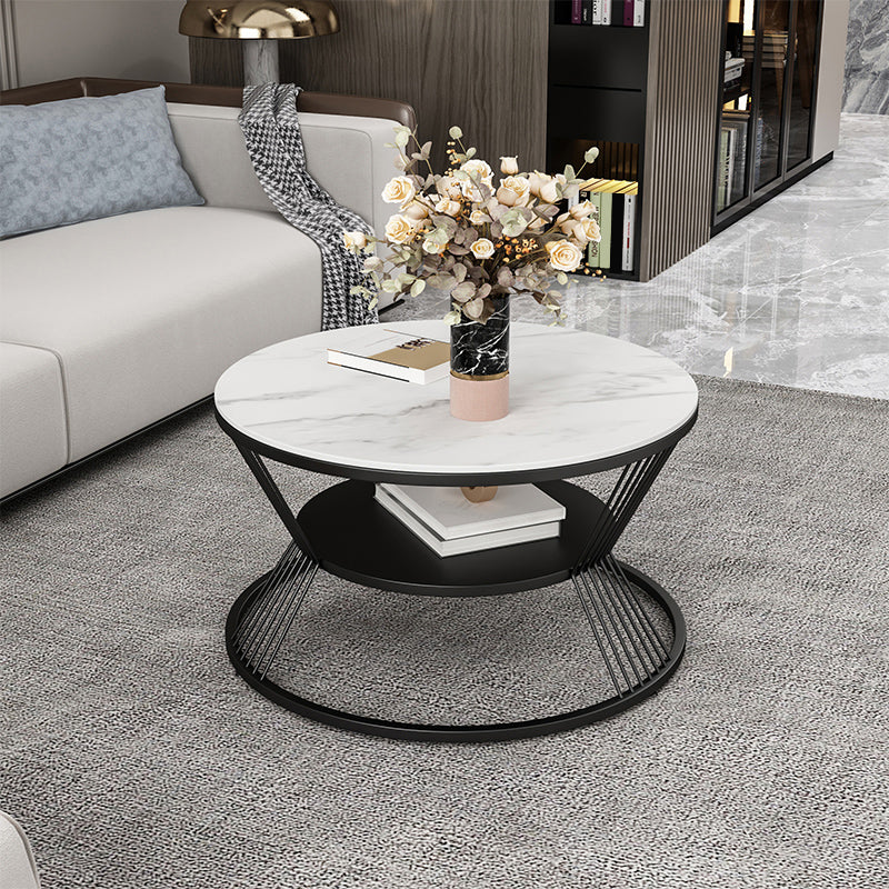 No Distressing Round Coffee Table Frame Single Coffee Table with Shelf Clearhalo 'Coffee & Accent Tables' 'Coffee Tables' 'coffee_tables' 'furn' 'furn_coffee_tables' 'Furniture' 'Living Room Furniture' 6907186