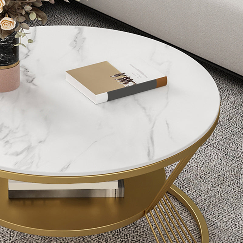 No Distressing Round Coffee Table Frame Single Coffee Table with Shelf Clearhalo 'Coffee & Accent Tables' 'Coffee Tables' 'coffee_tables' 'furn' 'furn_coffee_tables' 'Furniture' 'Living Room Furniture' 6907189