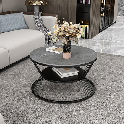 No Distressing Round Coffee Table Frame Single Coffee Table with Shelf Grey Black Clearhalo 'Coffee & Accent Tables' 'Coffee Tables' 'coffee_tables' 'furn' 'furn_coffee_tables' 'Furniture' 'Living Room Furniture' 6907193