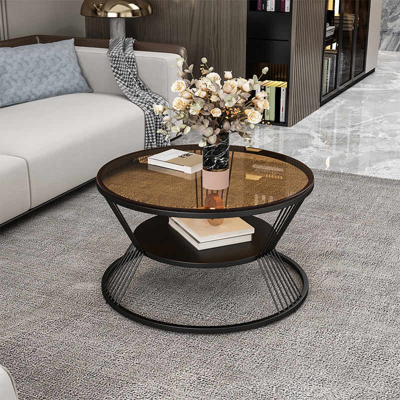 No Distressing Round Coffee Table Frame Single Coffee Table with Shelf Tan Black Clearhalo 'Coffee & Accent Tables' 'Coffee Tables' 'coffee_tables' 'furn' 'furn_coffee_tables' 'Furniture' 'Living Room Furniture' 6907194