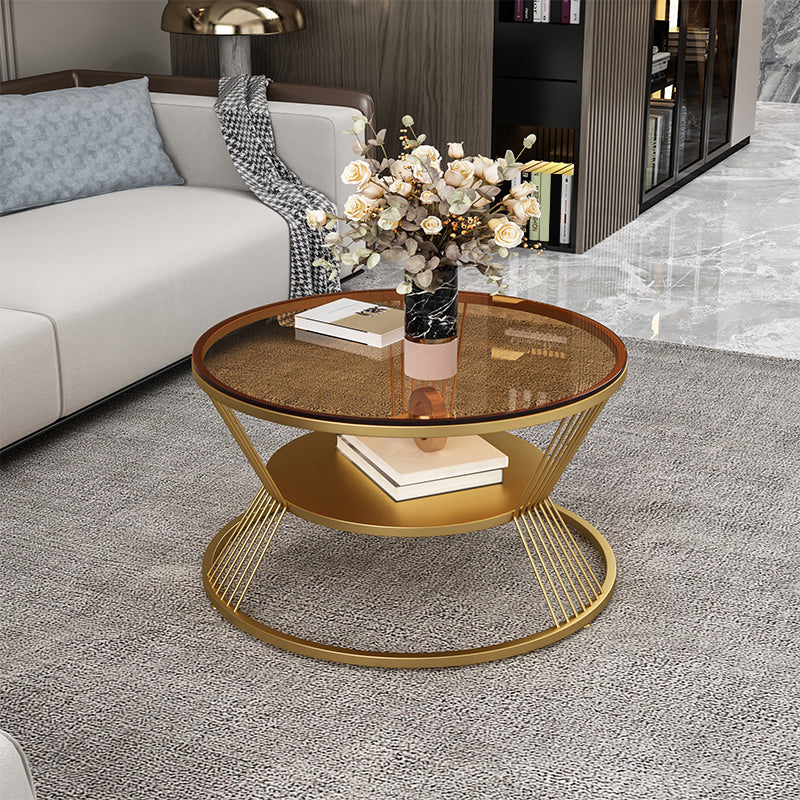 No Distressing Round Coffee Table Frame Single Coffee Table with Shelf Tan Gold Clearhalo 'Coffee & Accent Tables' 'Coffee Tables' 'coffee_tables' 'furn' 'furn_coffee_tables' 'Furniture' 'Living Room Furniture' 6907196