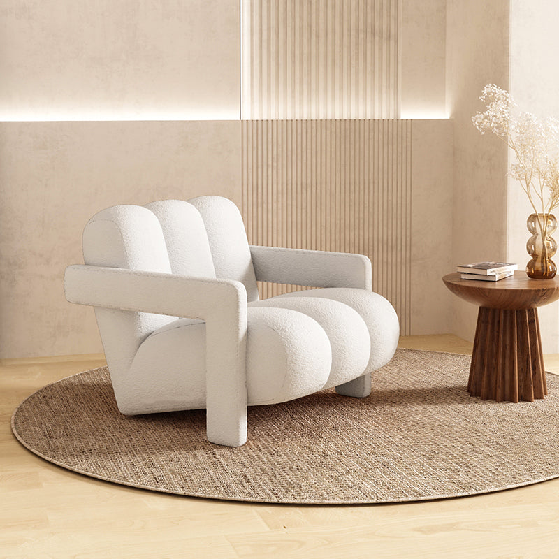 Scandinavian Arms Included Lounge Chair Solid Color Living Room Armchair Off-White Flannel 1 Piece Clearhalo 'Accent Chairs' 'accent_chairs' 'Chairs & Seating' 'furn' 'furn_accent_chairs' 'Furniture' 'Living Room Furniture' 6907244