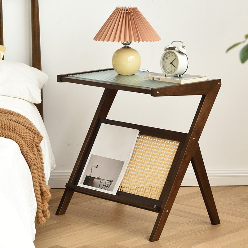 Asian Style Accent Side Table Wood and Glass with Storage and Shelf Corner Table Clearhalo 'Coffee & Accent Tables' 'End & Side Tables' 'end_side_tables' 'furn' 'furn_end_side_tables' 'Furniture' 'Living Room Furniture' 6907310