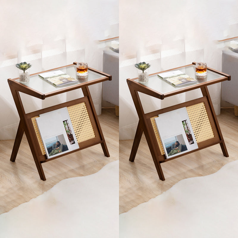 Asian Style Accent Side Table Wood and Glass with Storage and Shelf Corner Table 22"L x 15"W x 22"H Tan 2 Clearhalo 'Coffee & Accent Tables' 'End & Side Tables' 'end_side_tables' 'furn' 'furn_end_side_tables' 'Furniture' 'Living Room Furniture' 6907324