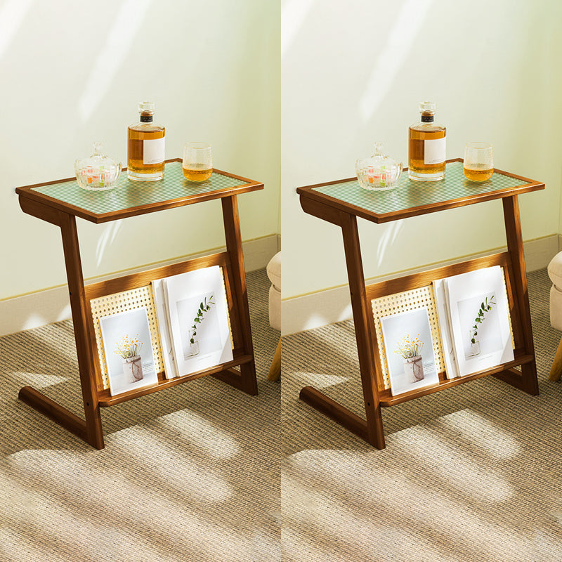 Asian Style Accent Side Table Wood and Glass with Storage and Shelf Corner Table 22"L x 14"W x 24"H Tan 2 Clearhalo 'Coffee & Accent Tables' 'End & Side Tables' 'end_side_tables' 'furn' 'furn_end_side_tables' 'Furniture' 'Living Room Furniture' 6907325