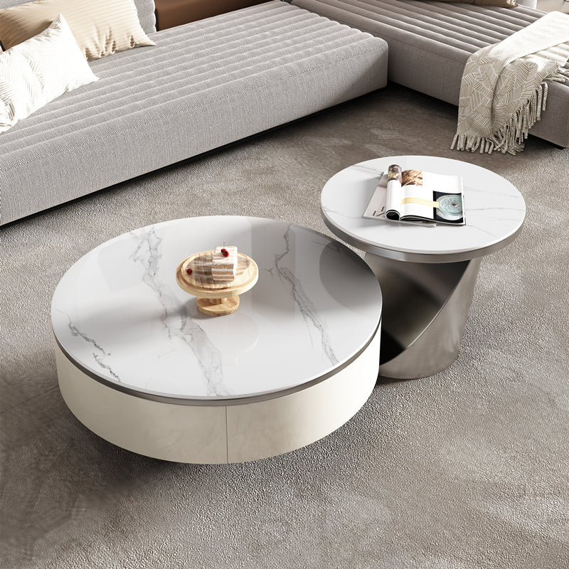 Slate Glam Table basse ronde gigogne avec tiroir