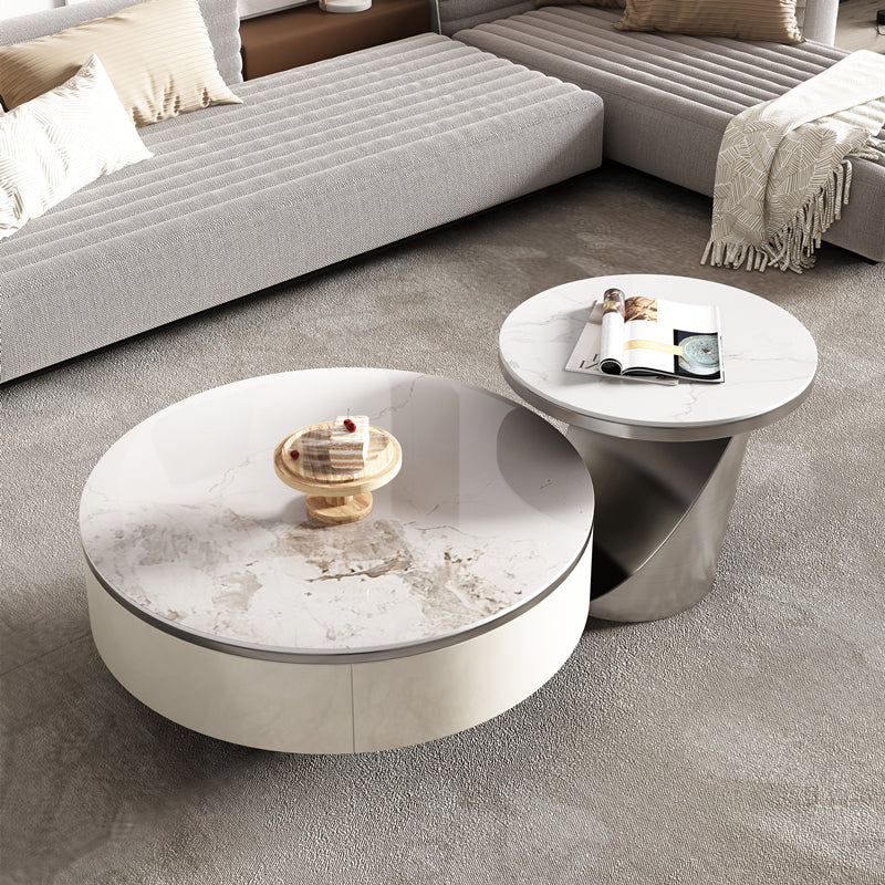 Slate Glam Table basse ronde gigogne avec tiroir