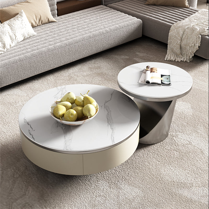 Slate Glam Table basse ronde gigogne avec tiroir