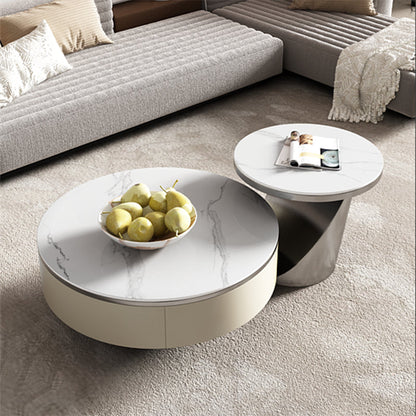Slate Glam Table basse ronde gigogne avec tiroir