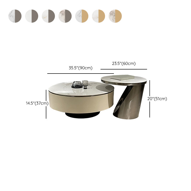 Slate Glam Table basse ronde gigogne avec tiroir