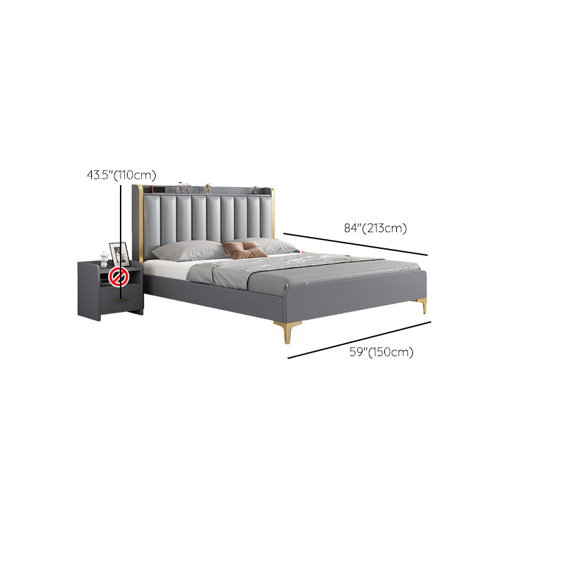 Modern Solid Wood Standard Bed Headboard Bed Frame with Golden Legs