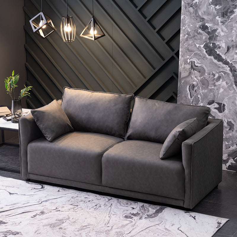 Contemporary Sofa with 2 Pillows Square Arm Living Room Settee Grey Tech Cloth Clearhalo 'furn' 'furn_sofas' 'Furniture' 'Living Room Furniture' 'Sofa' 'sofas' 6907614