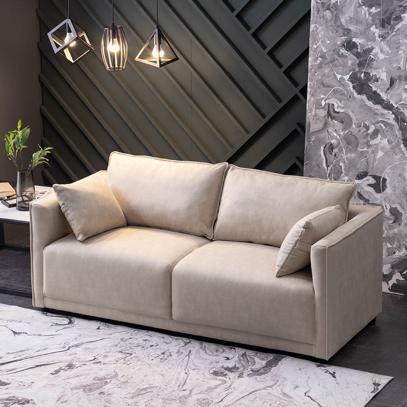Contemporary Sofa with 2 Pillows Square Arm Living Room Settee Beige Tech Cloth Clearhalo 'furn' 'furn_sofas' 'Furniture' 'Living Room Furniture' 'Sofa' 'sofas' 6907620