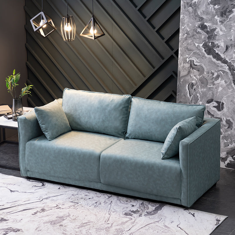 Contemporary Sofa with 2 Pillows Square Arm Living Room Settee Green Tech Cloth Clearhalo 'furn' 'furn_sofas' 'Furniture' 'Living Room Furniture' 'Sofa' 'sofas' 6907624