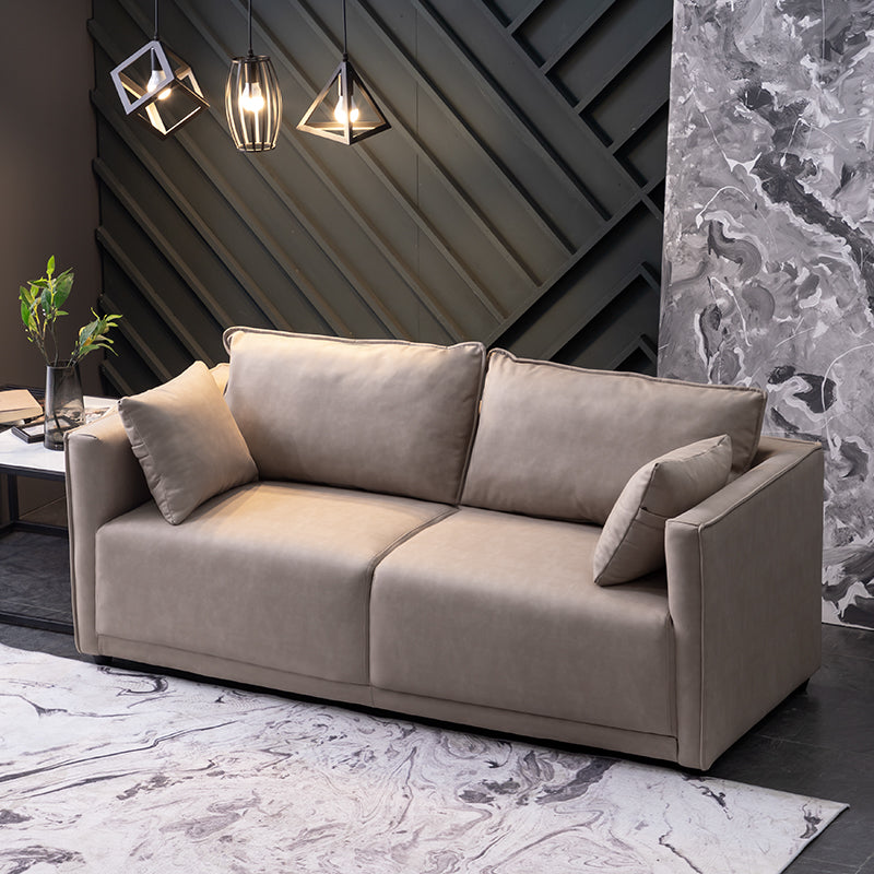 Contemporary Sofa with 2 Pillows Square Arm Living Room Settee Light Khaki Tech Cloth Clearhalo 'furn' 'furn_sofas' 'Furniture' 'Living Room Furniture' 'Sofa' 'sofas' 6907630