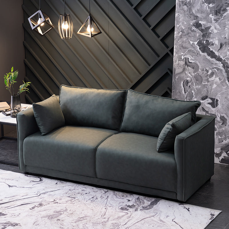Contemporary Sofa with 2 Pillows Square Arm Living Room Settee Blackish Green Tech Cloth Clearhalo 'furn' 'furn_sofas' 'Furniture' 'Living Room Furniture' 'Sofa' 'sofas' 6907632