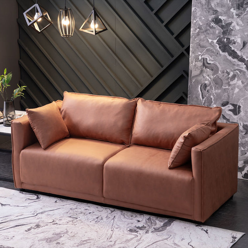 Contemporary Sofa with 2 Pillows Square Arm Living Room Settee Orange Tech Cloth Clearhalo 'furn' 'furn_sofas' 'Furniture' 'Living Room Furniture' 'Sofa' 'sofas' 6907633