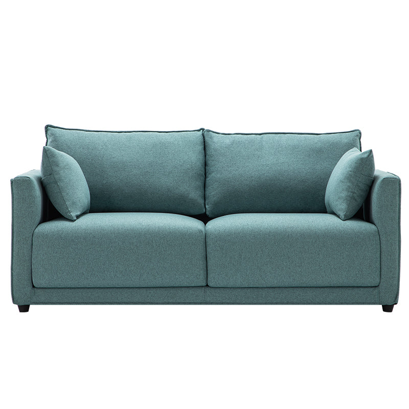 Contemporary Sofa with 2 Pillows Square Arm Living Room Settee Green Cotton and Linen Clearhalo 'furn' 'furn_sofas' 'Furniture' 'Living Room Furniture' 'Sofa' 'sofas' 6907643