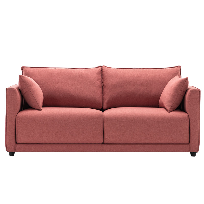 Contemporary Sofa with 2 Pillows Square Arm Living Room Settee Dark Red Cotton and Linen Clearhalo 'furn' 'furn_sofas' 'Furniture' 'Living Room Furniture' 'Sofa' 'sofas' 6907644