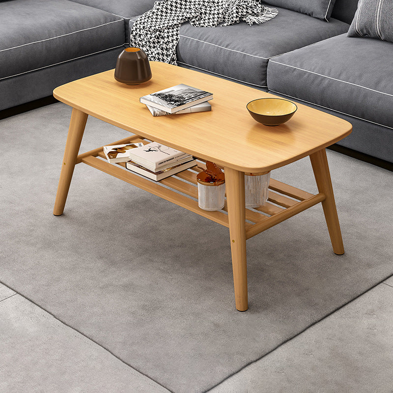 4 Legs Coffee Table Single Modern Oval Cocktail Table with Shelf 39.5"L x 24"W x 24"H Natural Shelves Included Clearhalo 'Coffee & Accent Tables' 'Coffee Tables' 'coffee_tables' 'furn' 'furn_coffee_tables' 'Furniture' 'Living Room Furniture' 6907693